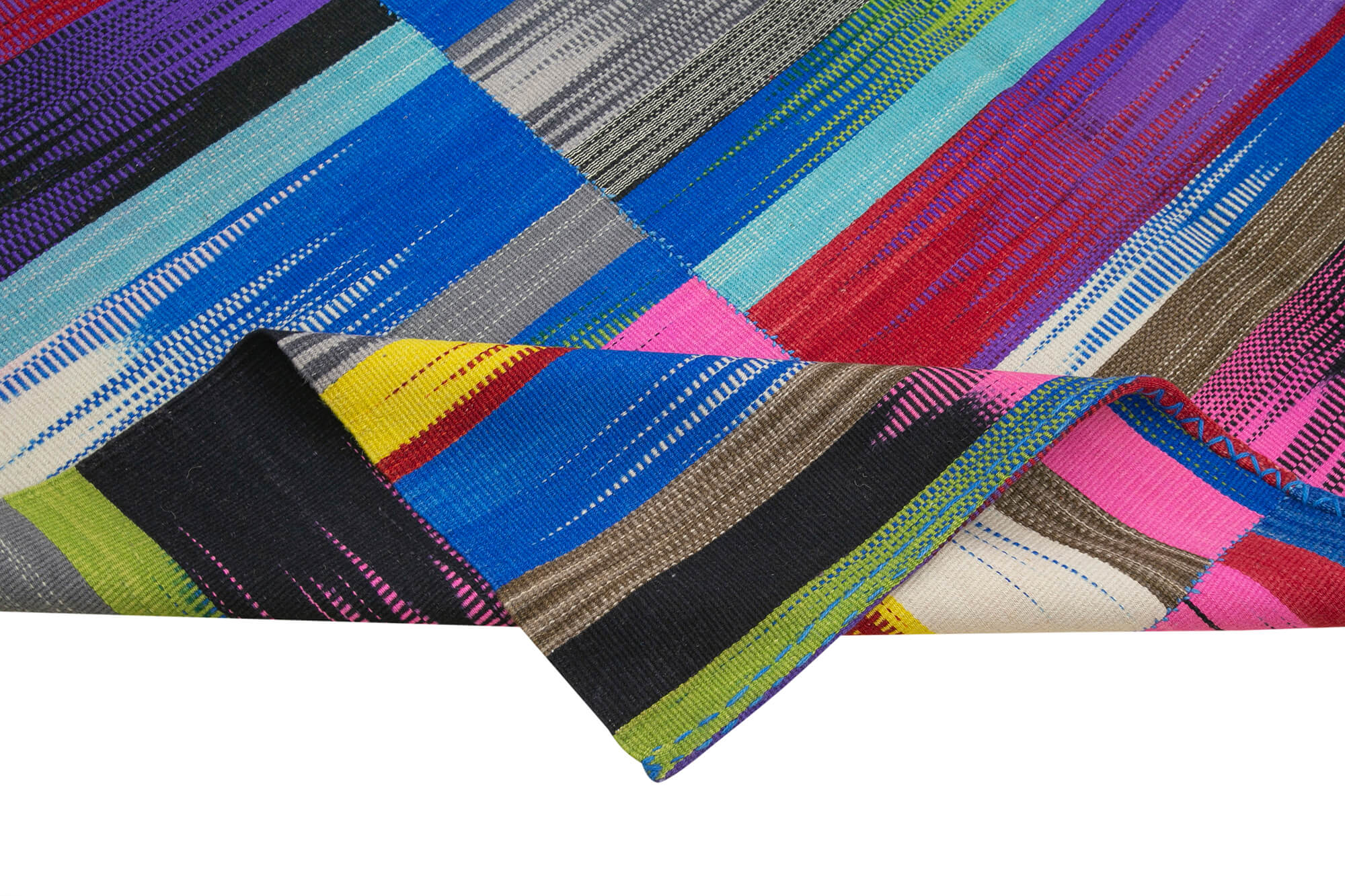 Handmade Cotton Wool Rug - Vintage Kilim Carpet | 6x9 Area Rug, Striped Cotton Wool Blend