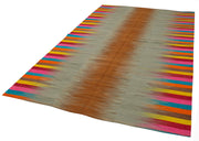 Handmade Cotton Wool Rug – White Striped Vintage Turkish Kilim Carpet 6'11''x10'4''