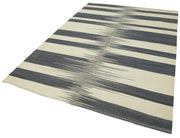 Handmade Area Rug – Beige Striped Kilim Cotton Wool Vintage Carpet 5'10''x9'1''