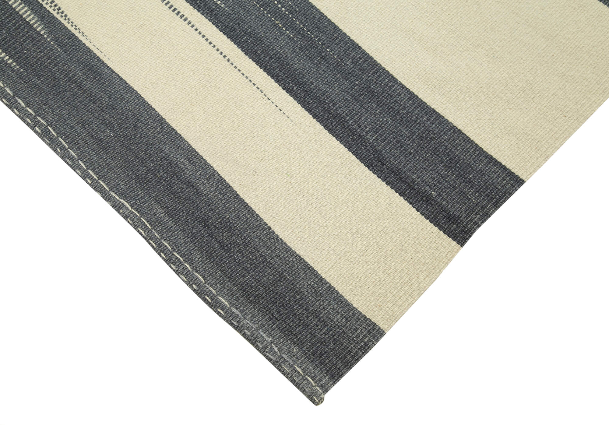 Handmade Area Rug – Beige Striped Kilim Cotton Wool Vintage Carpet 5'10''x9'1''