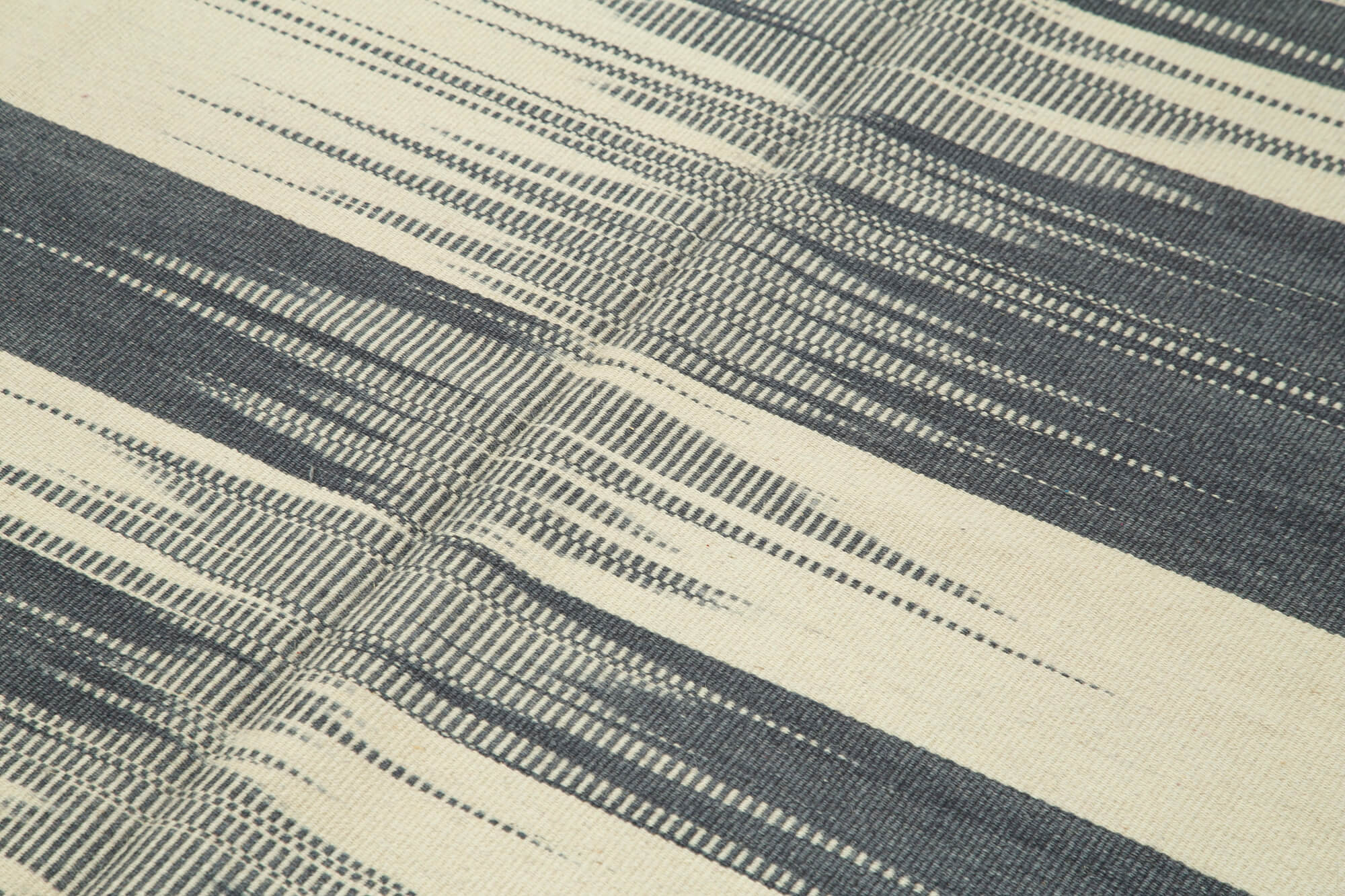 Handmade Area Rug – Beige Striped Kilim Cotton Wool Vintage Carpet 5'10''x9'1''