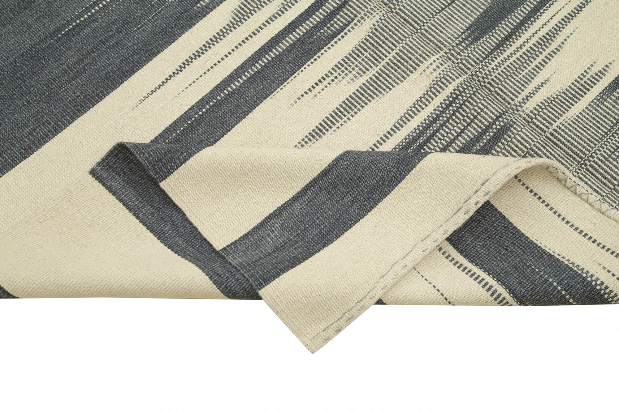 Handmade Area Rug – Beige Striped Kilim Cotton Wool Vintage Carpet 5'10''x9'1''