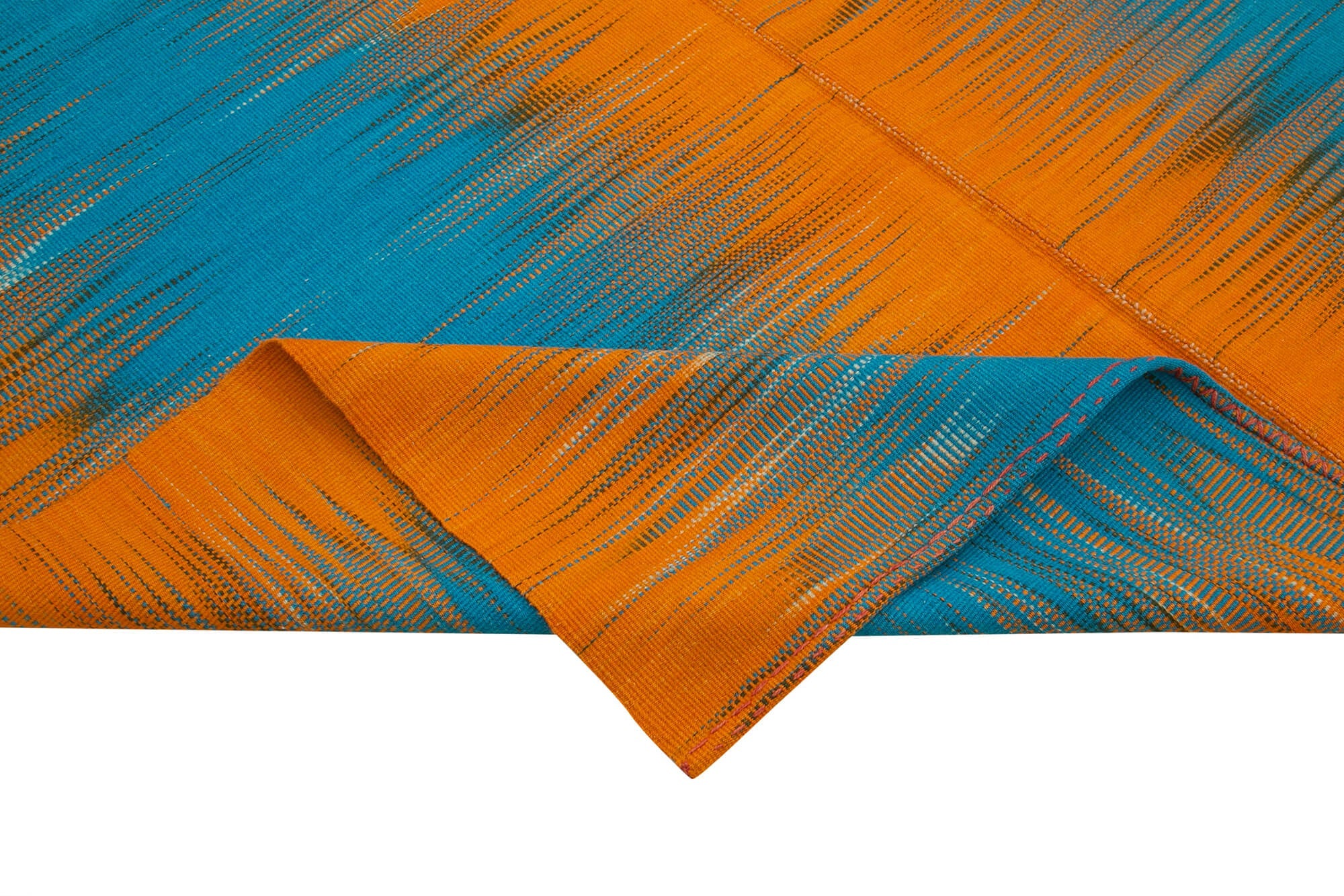 Handmade Area Rug – Vintage Kilim Orange Striped Cotton Wool Carpet 6'8''x9'5''