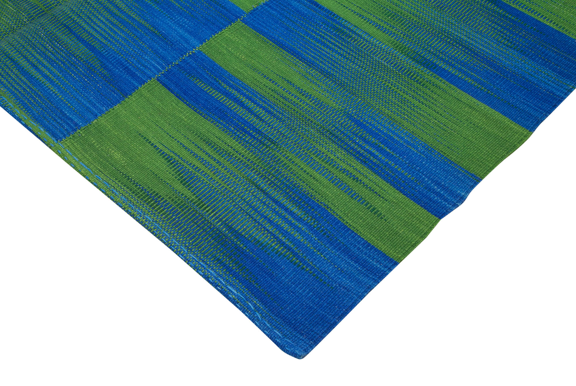 Handmade Area Rug – Blue Striped Kilim Cotton Wool Vintage Carpet 6'11''x8'4''
