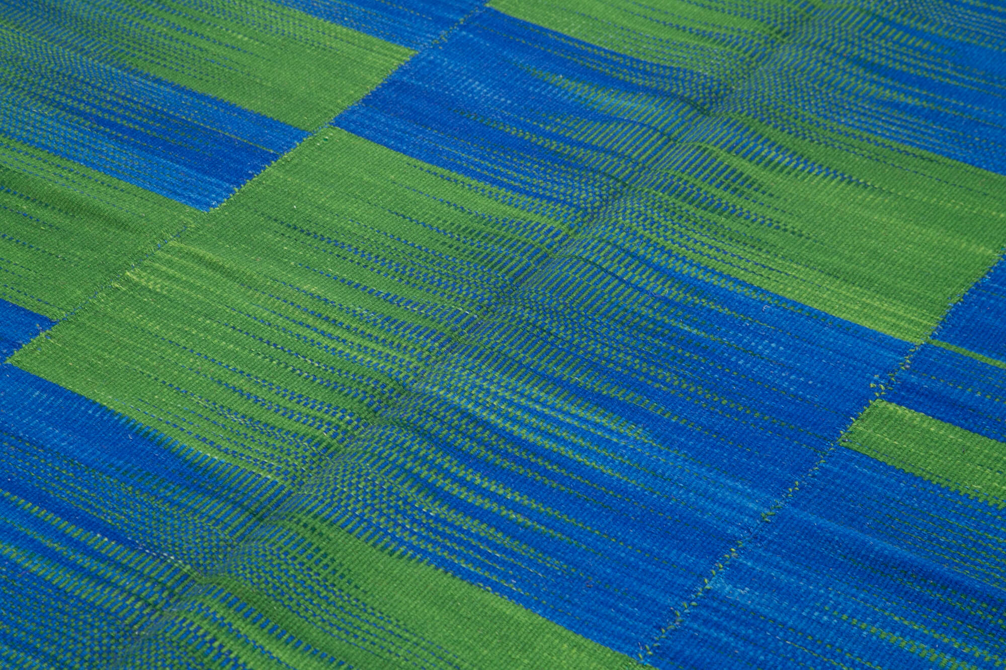 Handmade Area Rug – Blue Striped Kilim Cotton Wool Vintage Carpet 6'11''x8'4''