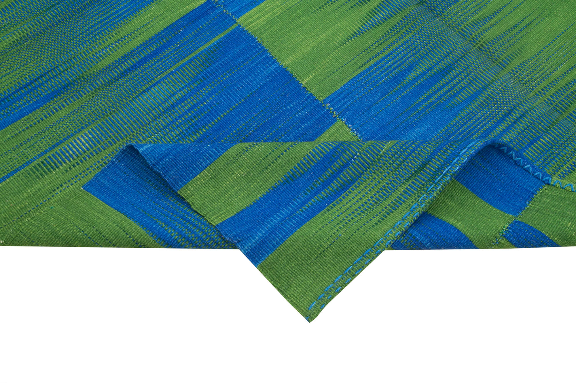 Handmade Area Rug – Blue Striped Kilim Cotton Wool Vintage Carpet 6'11''x8'4''