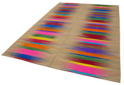 Handmade Cotton Wool Rug - Vintage Kilim Carpet 6'8''x9'5'' | Soft Wool Texture, Bohemian Style