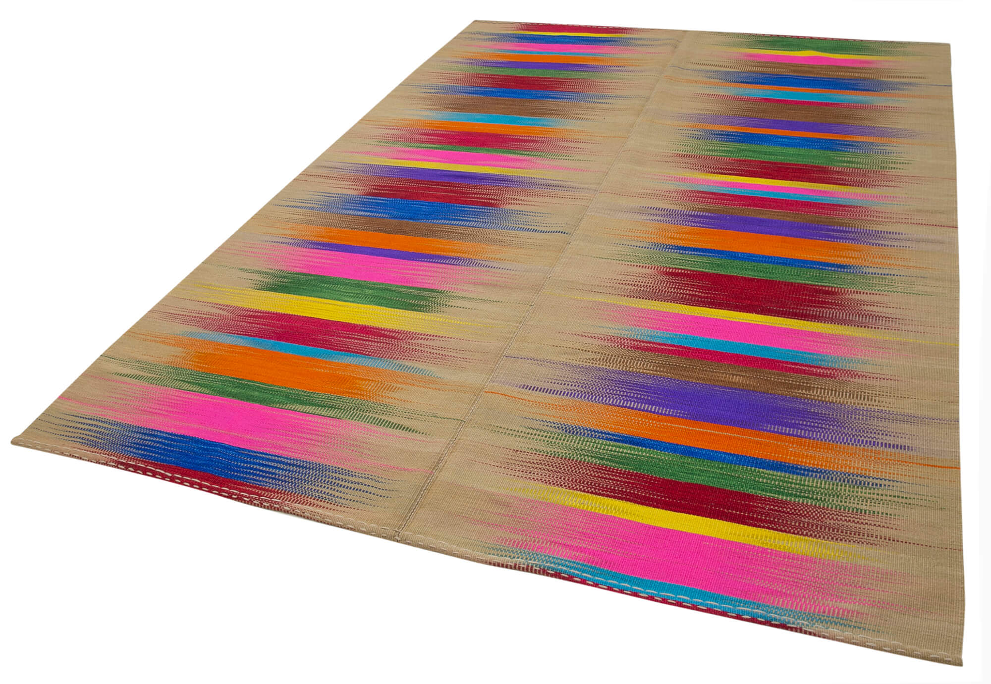 Handmade Cotton Wool Rug - Vintage Kilim Carpet 6'8''x9'5'' | Soft Wool Texture, Bohemian Style