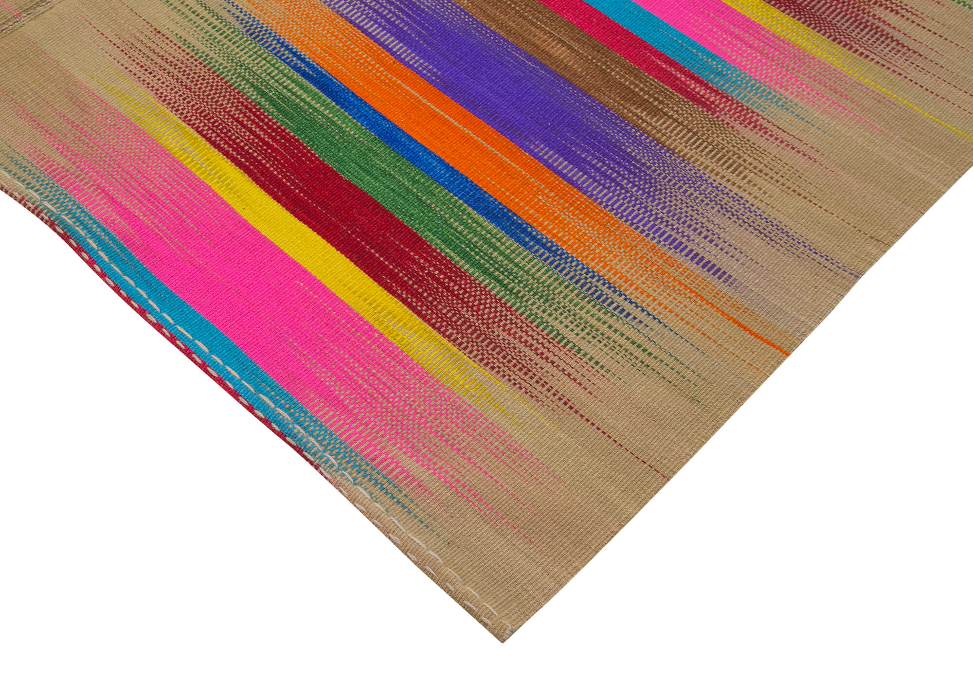 Handmade Cotton Wool Rug - Vintage Kilim Carpet 6'8''x9'5'' | Soft Wool Texture, Bohemian Style