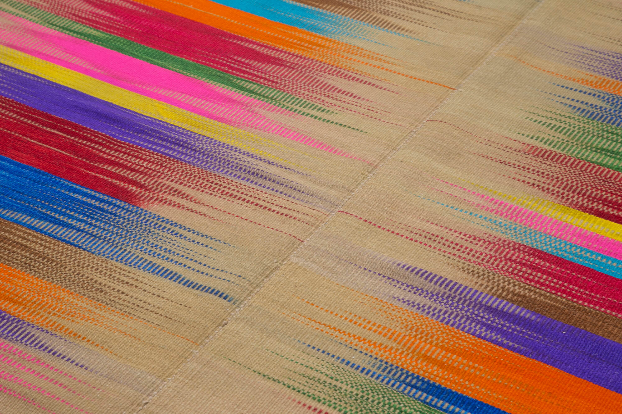 Handmade Cotton Wool Rug - Vintage Kilim Carpet 6'8''x9'5'' | Soft Wool Texture, Bohemian Style