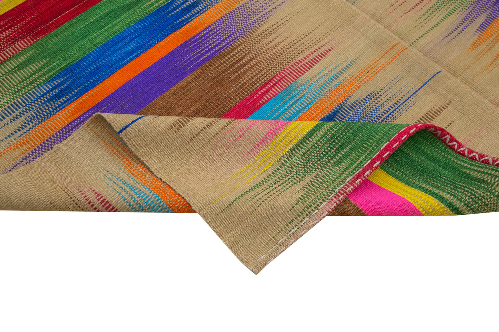 Handmade Cotton Wool Rug - Vintage Kilim Carpet 6'8''x9'5'' | Soft Wool Texture, Bohemian Style