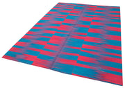 Handmade Wool Area Rug – Vintage Turkish Carpet, Striped Cotton Wool Rug 6'8"x9'2"