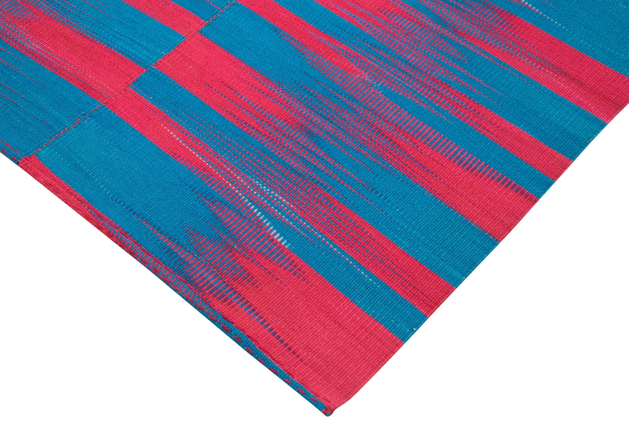 Handmade Wool Area Rug – Vintage Turkish Carpet, Striped Cotton Wool Rug 6'8"x9'2"