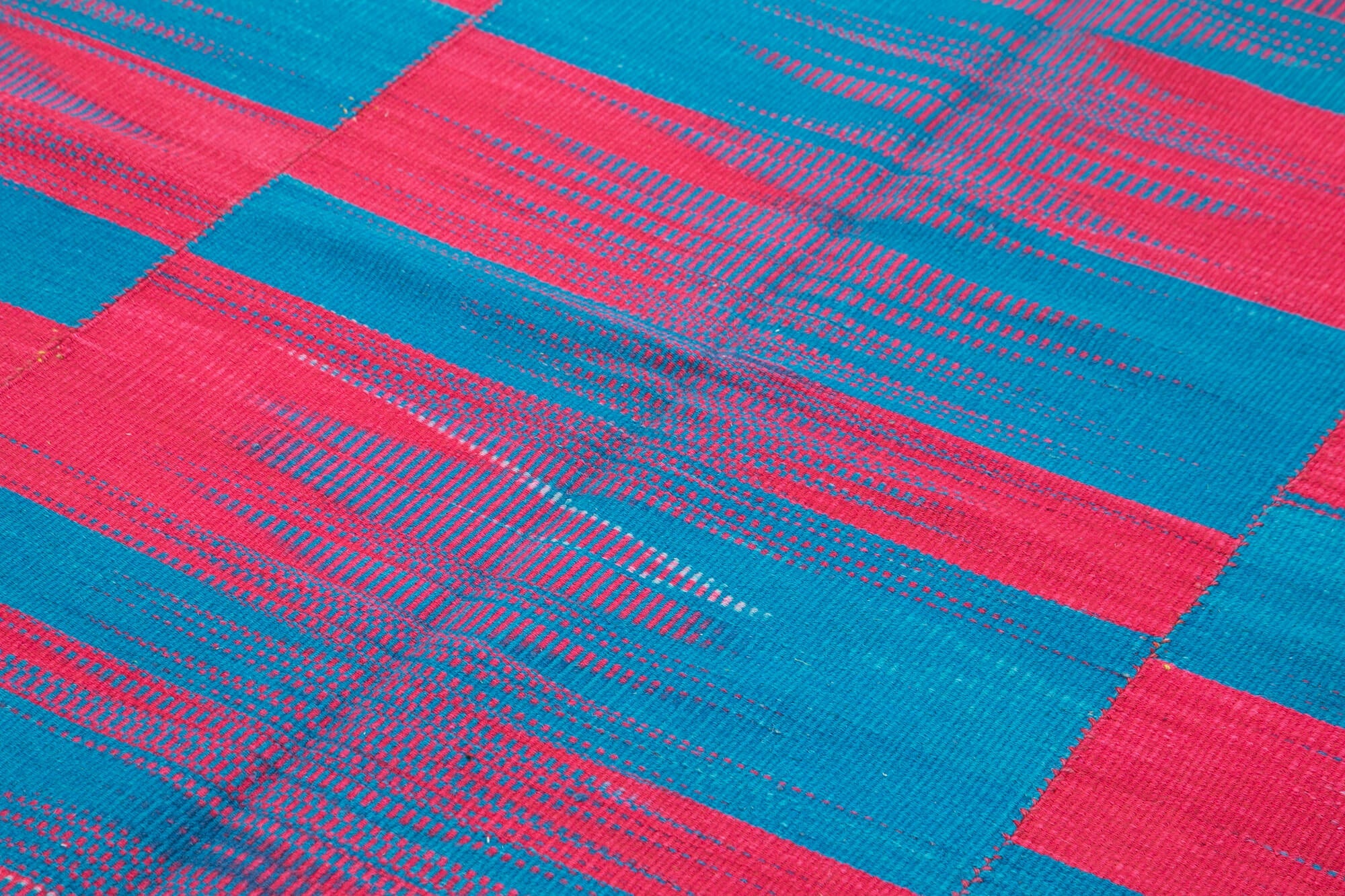 Handmade Wool Area Rug – Vintage Turkish Carpet, Striped Cotton Wool Rug 6'8"x9'2"