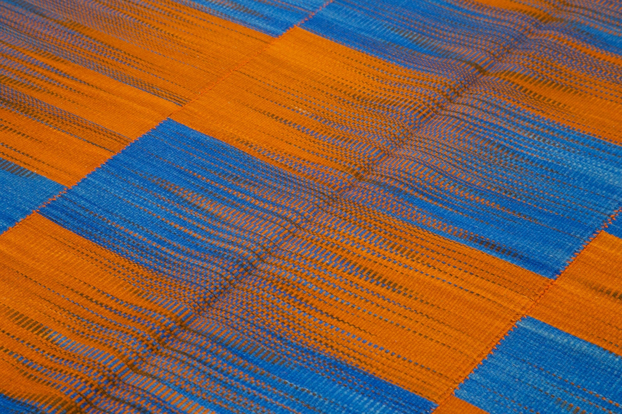 Handmade Area Rug - Orange Striped Kilim Cotton Wool Blend, 6'9''x9'1''