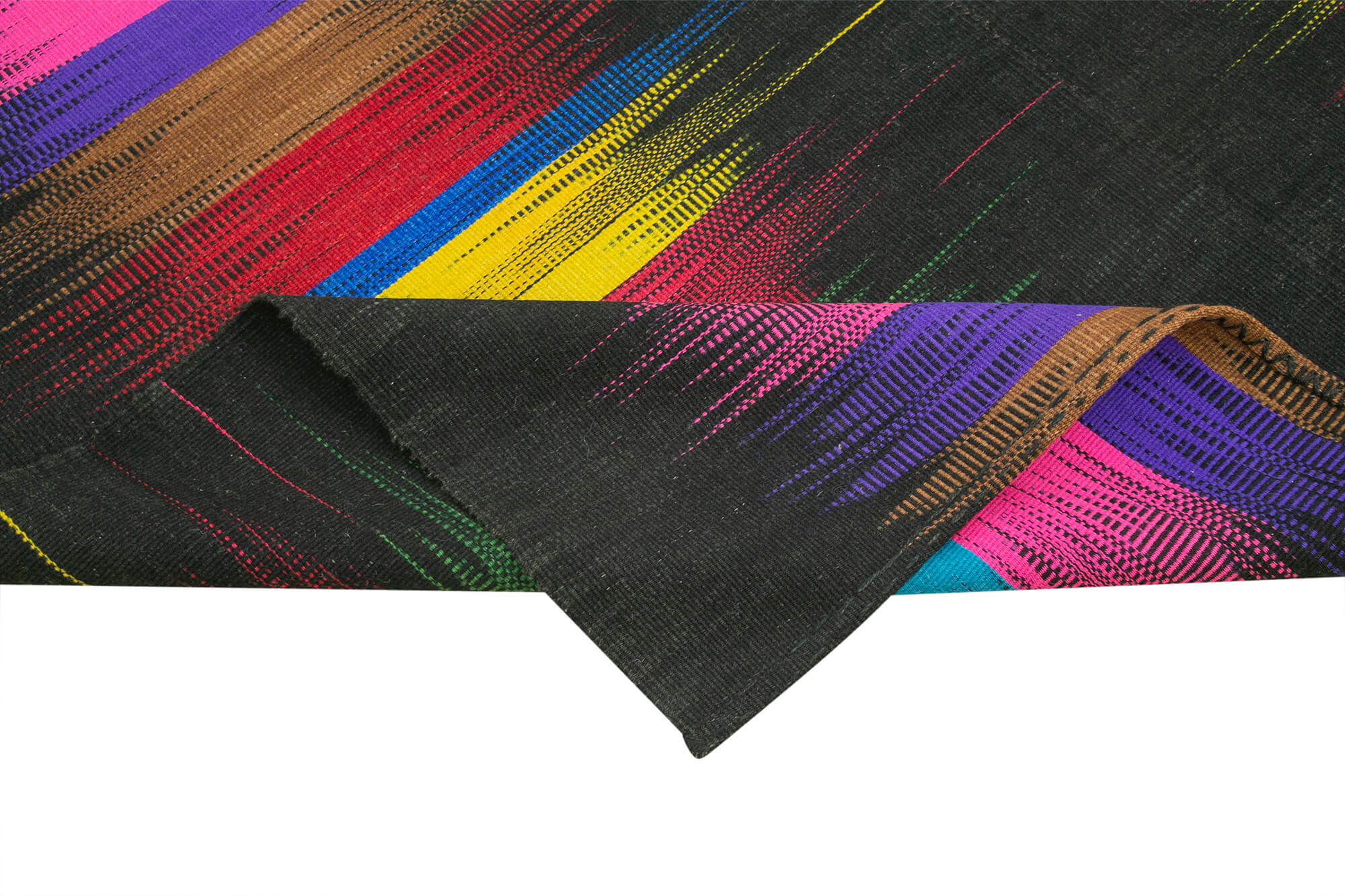 Handmade Cotton Wool Rug - Black Striped Traditional Kilim Rug 6'8" x 9'7"