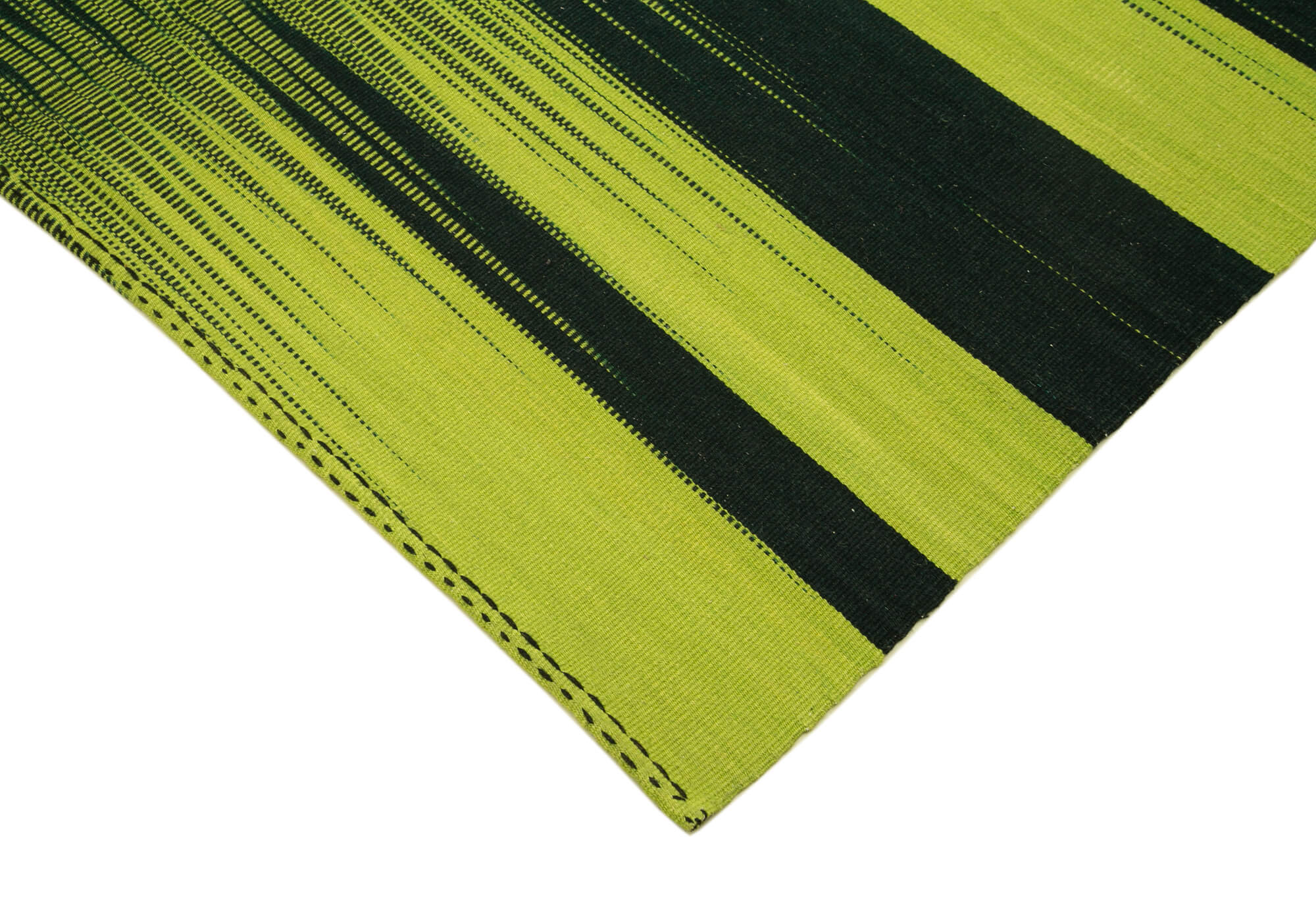 Handmade Area Rug - Green Striped Kilim Cotton Wool Vintage Carpet 5'11''x8'8''