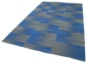 Handmade Area Rug – Blue Striped Kilim Cotton Wool Vintage Carpet 6'6''x10'7''
