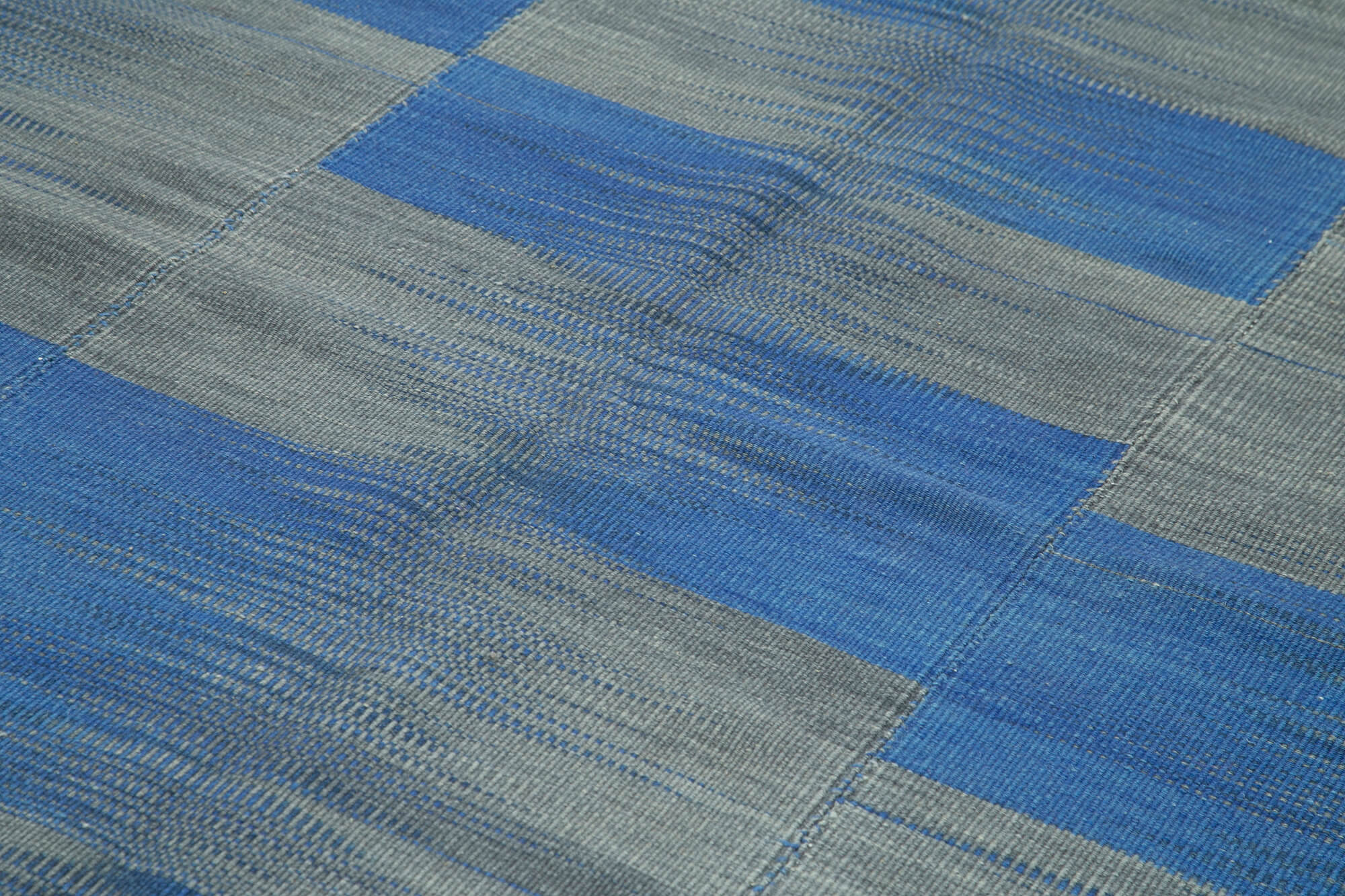 Handmade Area Rug – Blue Striped Kilim Cotton Wool Vintage Carpet 6'6''x10'7''