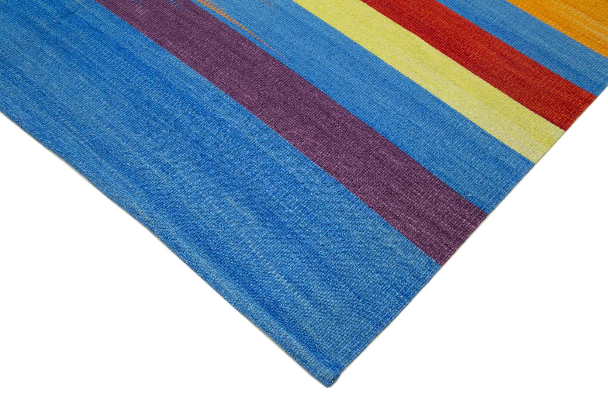 Handmade Cotton Wool Rug - White Striped Turkish Kilim Carpet 5'11''x9'2''