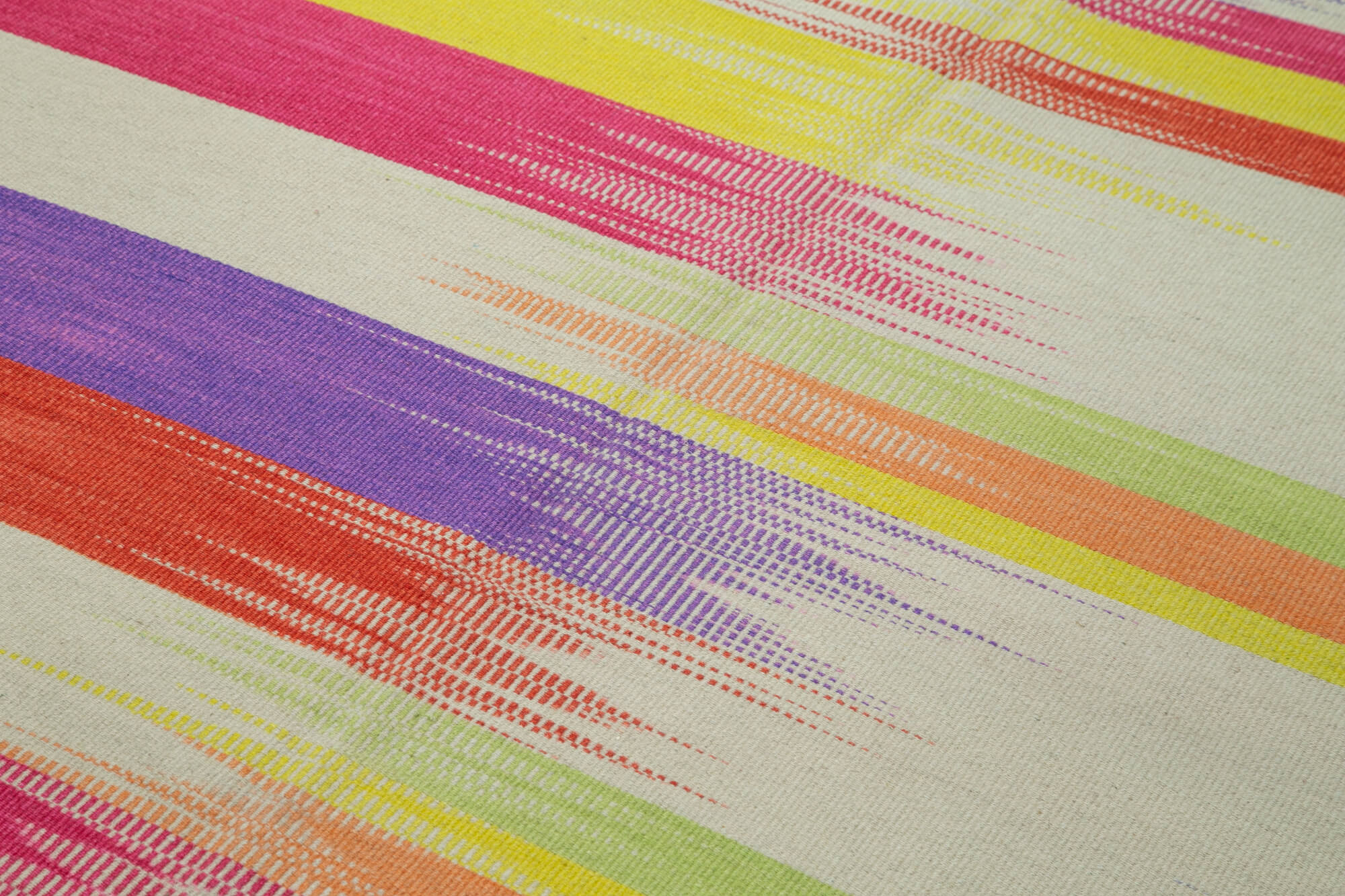 Handmade Wool Area Rug - White Striped Cotton Wool Rug 5'11" x 9'2" Vintage Kilim Carpet