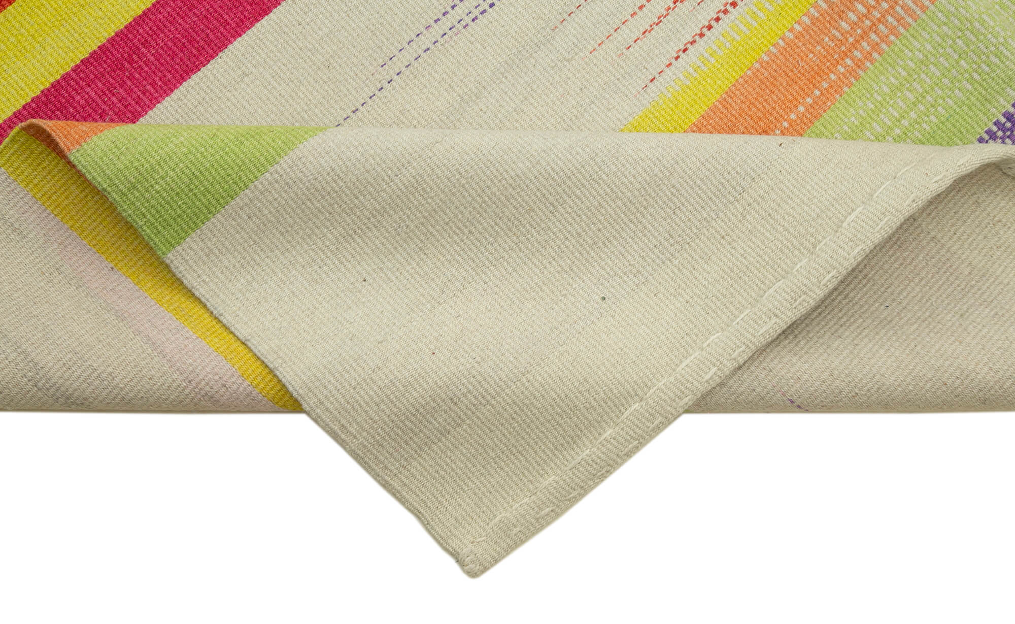 Handmade Wool Area Rug - White Striped Cotton Wool Rug 5'11" x 9'2" Vintage Kilim Carpet