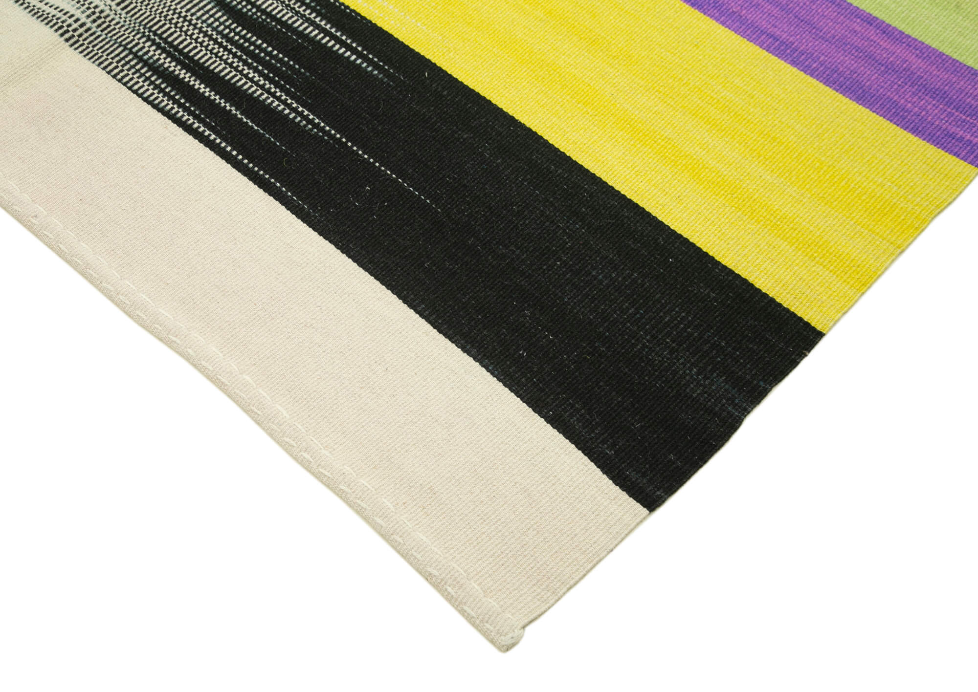 Handmade Cotton Wool Rug - Vintage Turkish Kilim 5'11"x8'7" Striped Area Rug