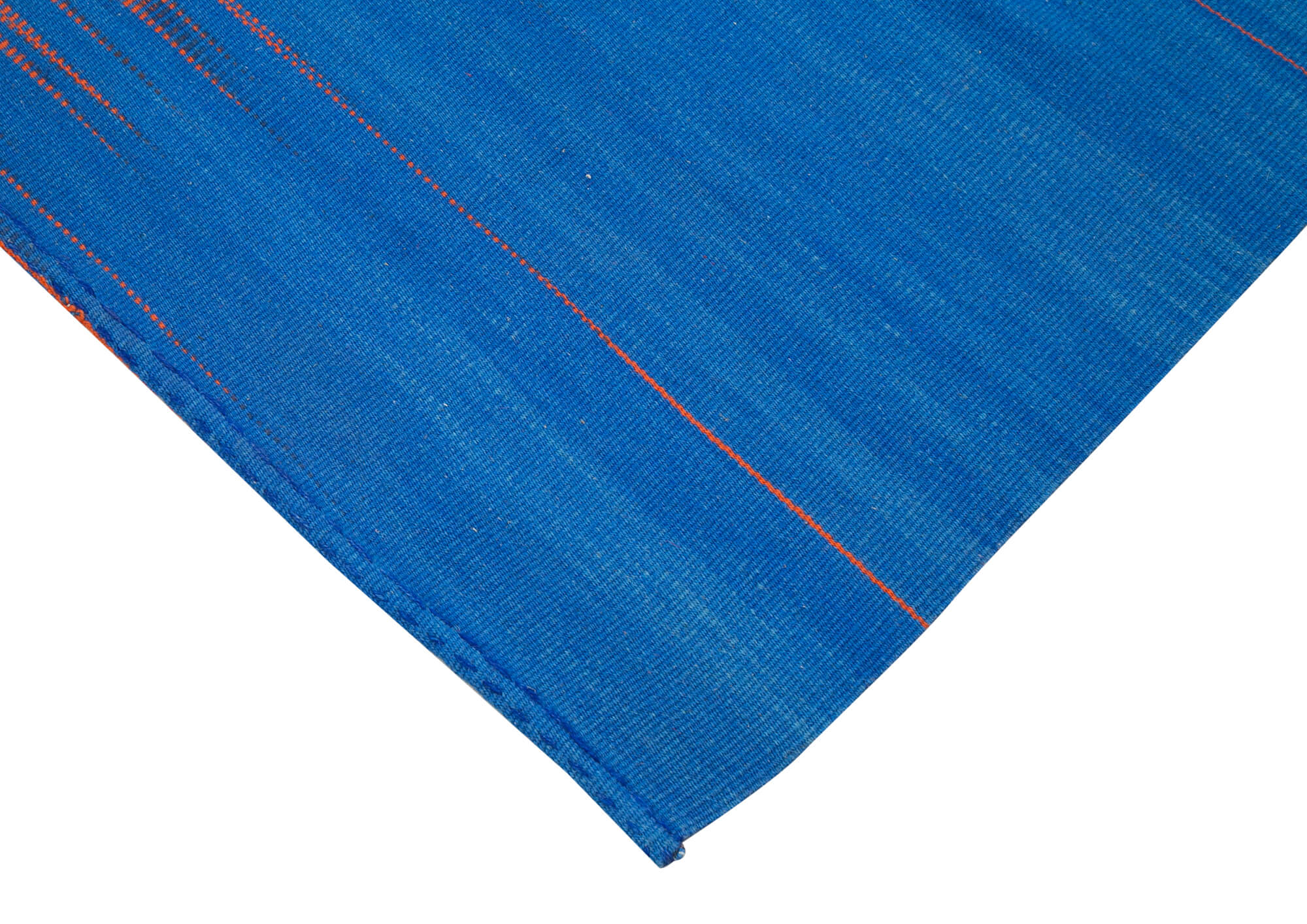 Handmade Cotton Wool Rug – Blue Striped Vintage Turkish Carpet 5'10"x8'8"