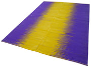 Handmade Area Rug – Purple Striped Kilim Cotton Wool Vintage Turkish Carpet 6'7"x9'3"