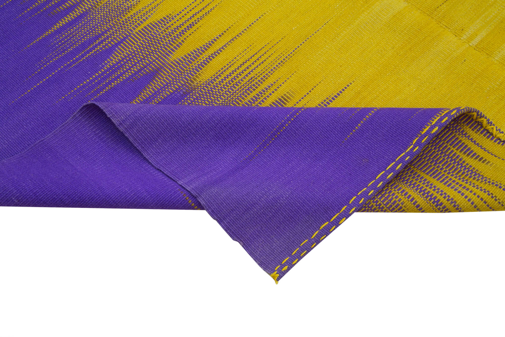 Handmade Area Rug – Purple Striped Kilim Cotton Wool Vintage Turkish Carpet 6'7"x9'3"