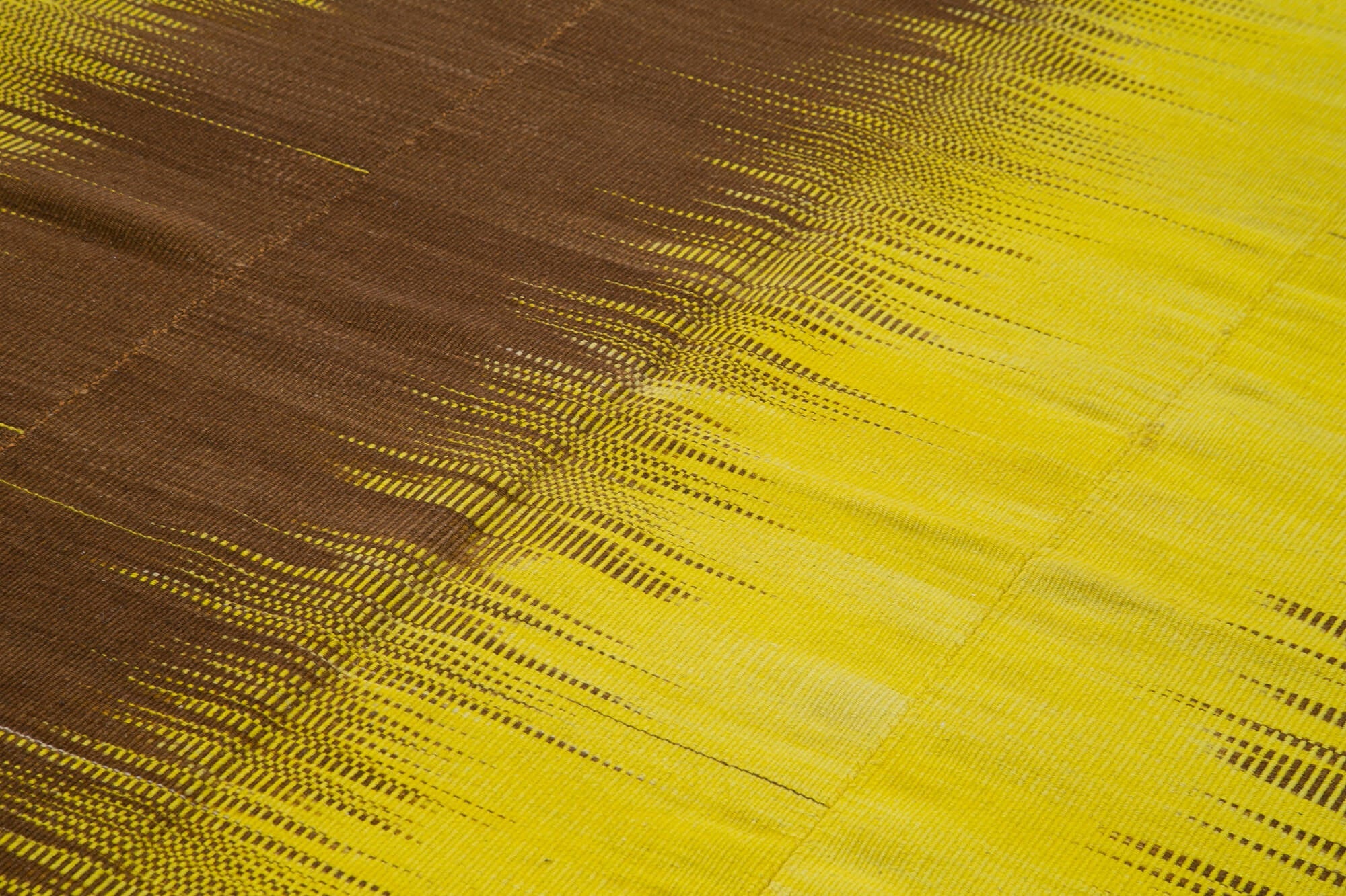 Handmade Cotton Wool Rug - Yellow Striped Turkish Kilim Flat Weave Carpet 6'10"x10'