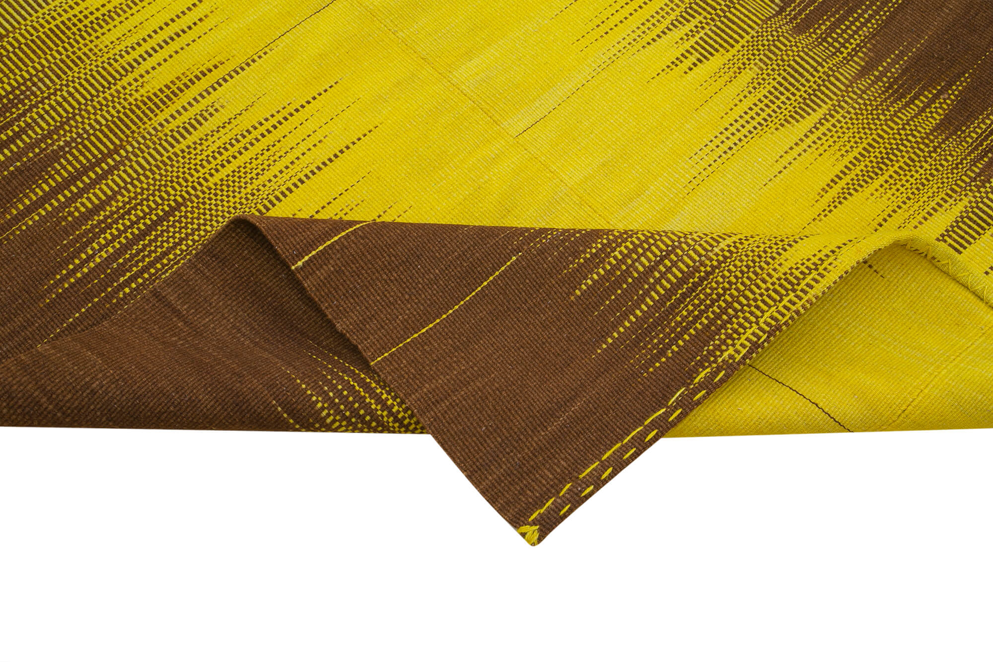 Handmade Cotton Wool Rug - Yellow Striped Turkish Kilim Flat Weave Carpet 6'10"x10'