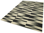 Handmade Area Rug – Black Striped Cotton Wool Kilim Carpet 6'6''x10'0''