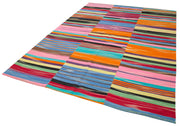 Handmade Area Rug – White Striped Cotton Wool Kilim, Hand Woven Carpet 6'10"x9'11"