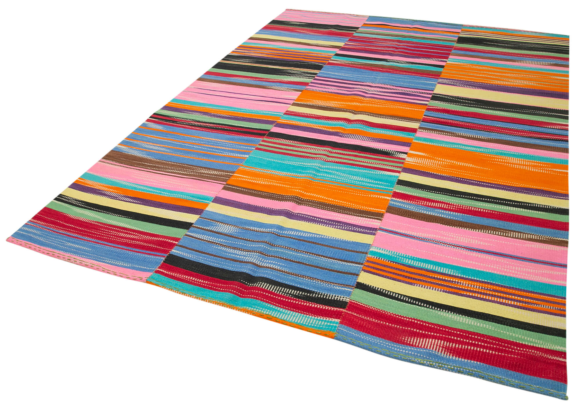 Handmade Area Rug – White Striped Cotton Wool Kilim, Hand Woven Carpet 6'10"x9'11"