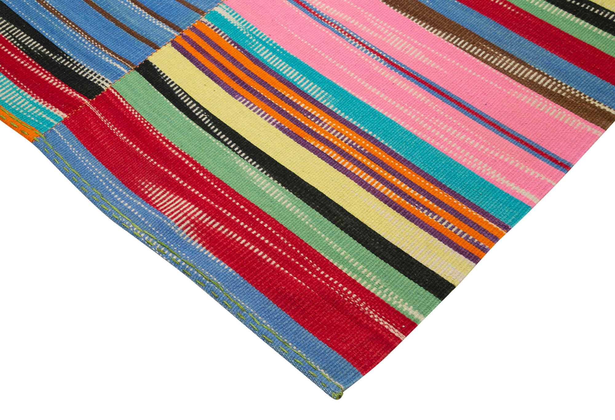 Handmade Area Rug – White Striped Cotton Wool Kilim, Hand Woven Carpet 6'10"x9'11"