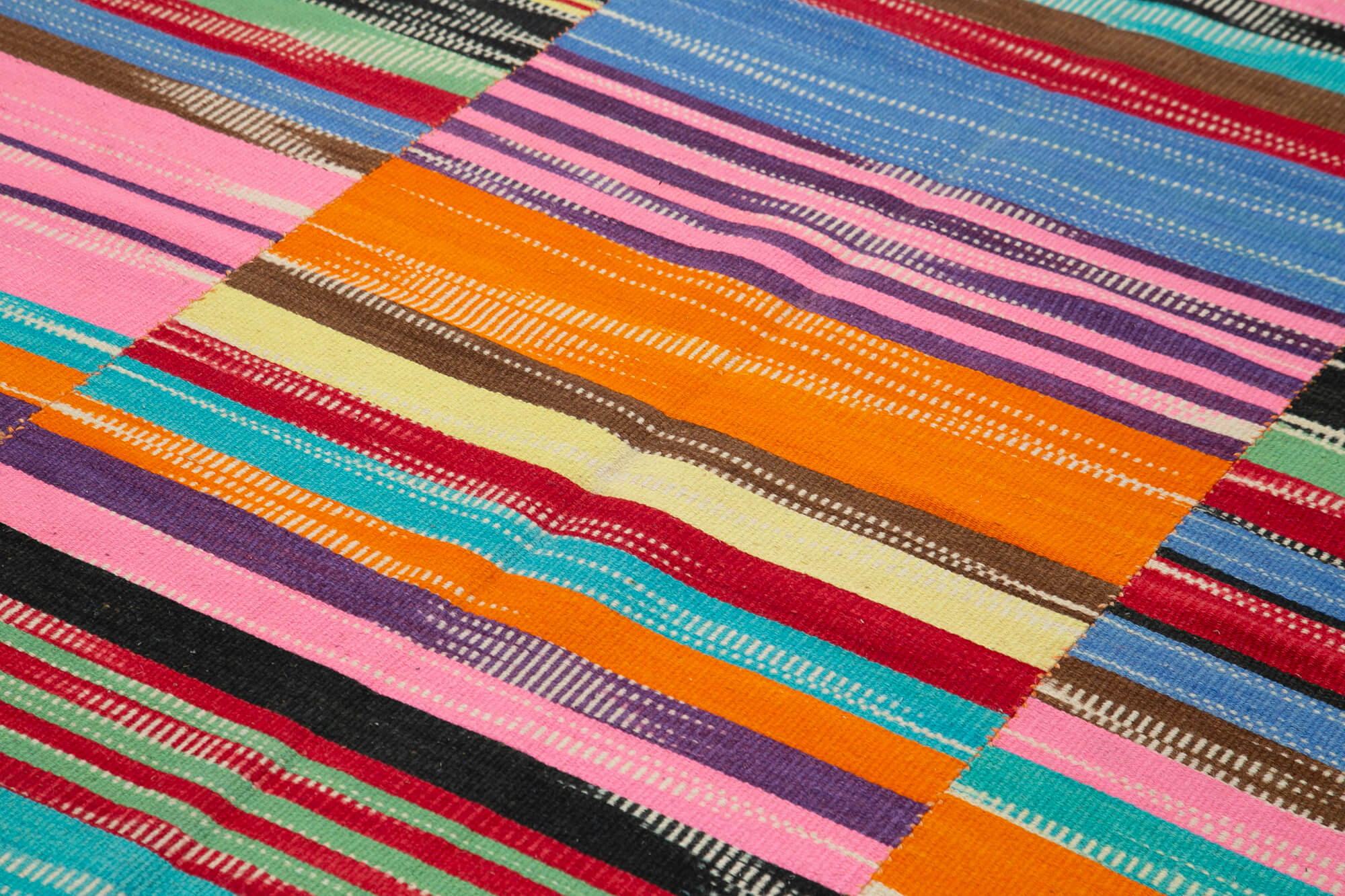 Handmade Area Rug – White Striped Cotton Wool Kilim, Hand Woven Carpet 6'10"x9'11"