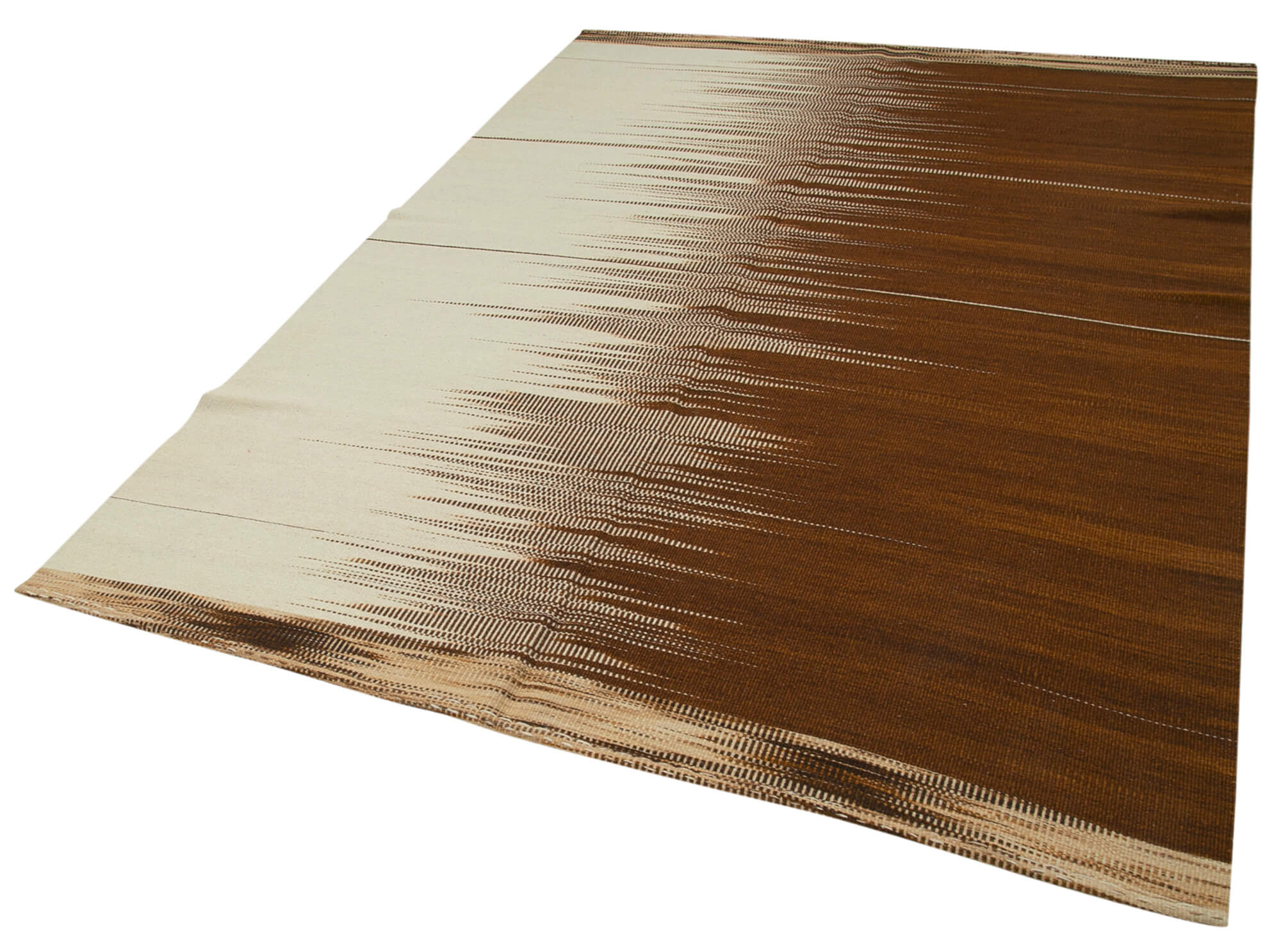 Handmade Area Rug - Brown Striped Kilim Cotton Wool Carpet 5x8 Feet