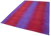 Handmade Area Rug - Purple Striped Cotton Wool Kilim Carpet 6'7" x 9'5"