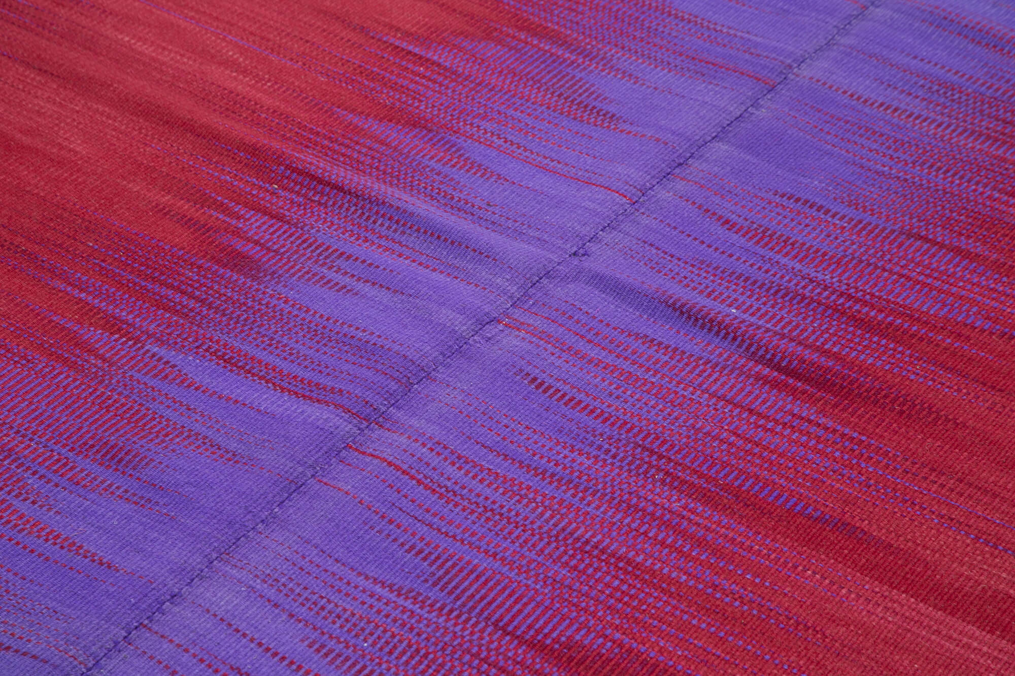 Handmade Area Rug - Purple Striped Cotton Wool Kilim Carpet 6'7" x 9'5"