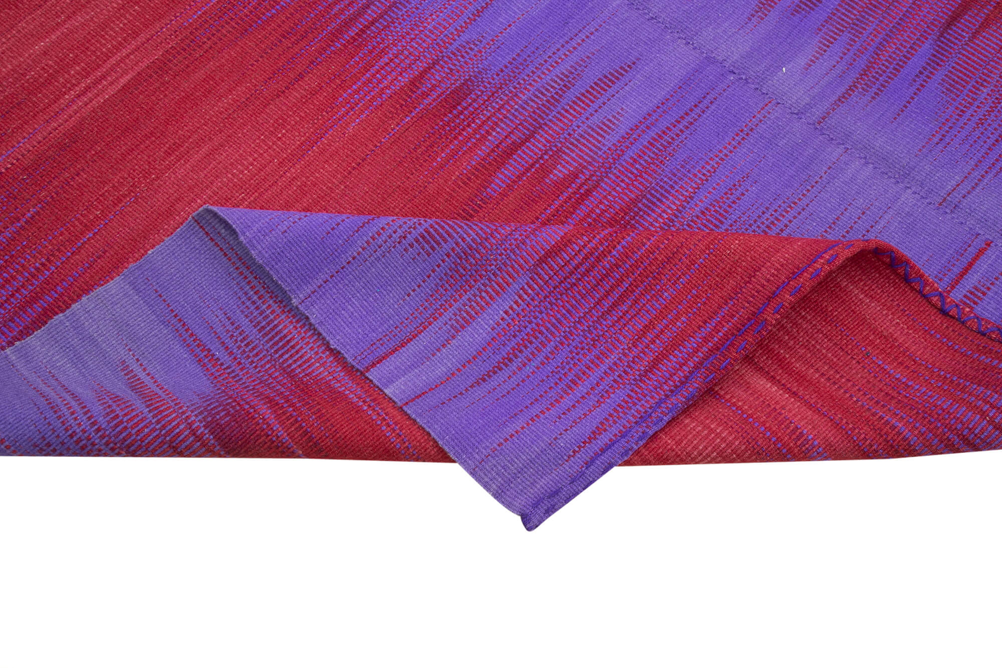 Handmade Area Rug - Purple Striped Cotton Wool Kilim Carpet 6'7" x 9'5"