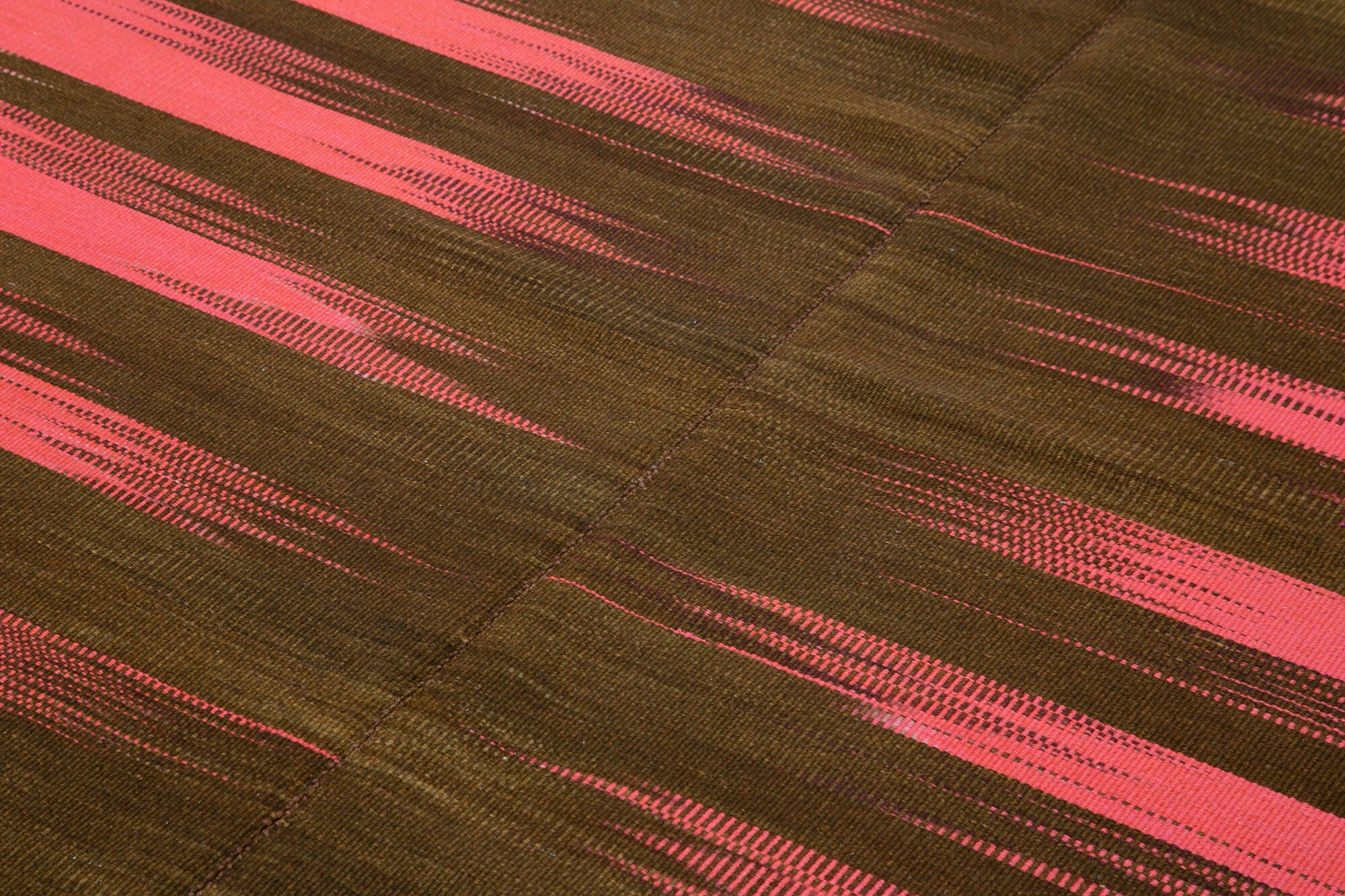 Handmade Area Rug – Pink Striped Cotton Wool Kilim, Hand Woven Vintage Carpet 6'6''x9'3''