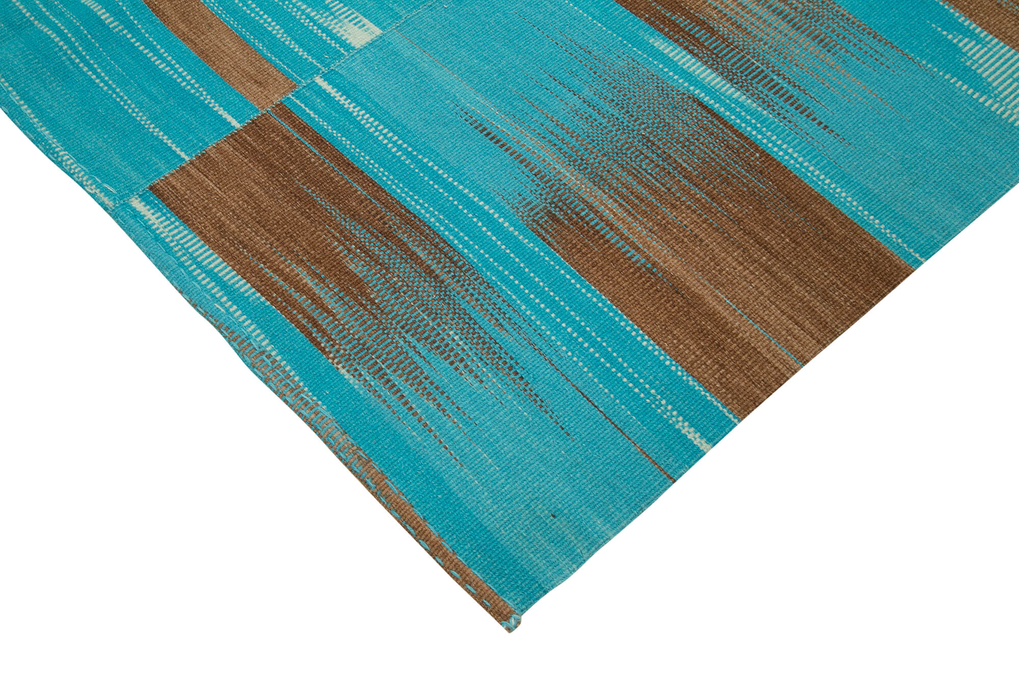 Handmade Area Rug - Vintage Kilim Turquoise Striped Cotton Wool Rug 6x9