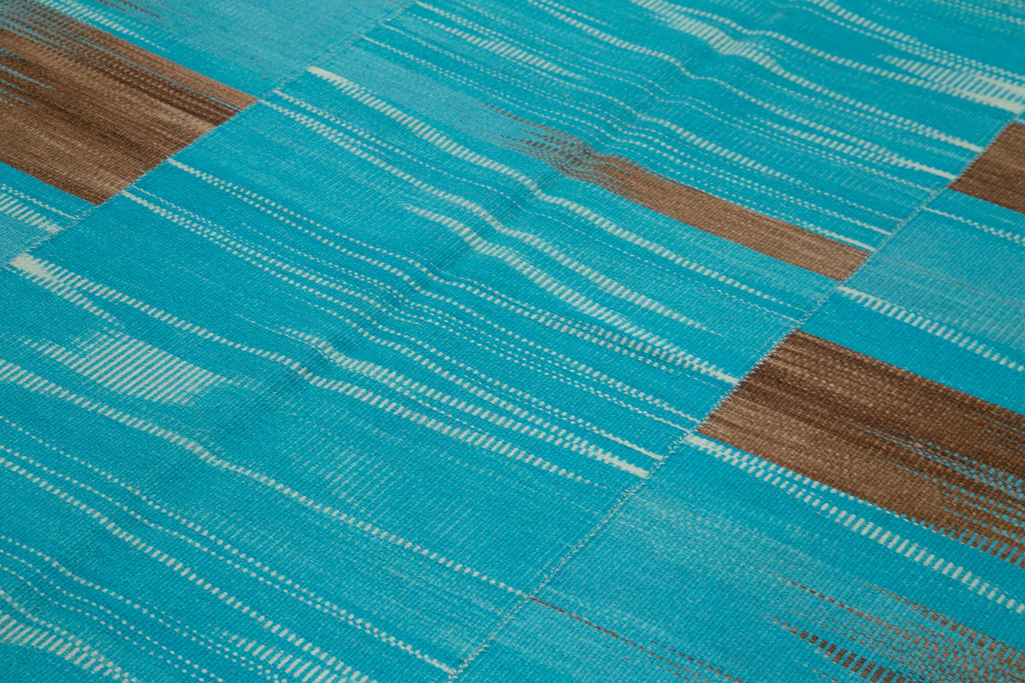 Handmade Area Rug - Vintage Kilim Turquoise Striped Cotton Wool Rug 6x9