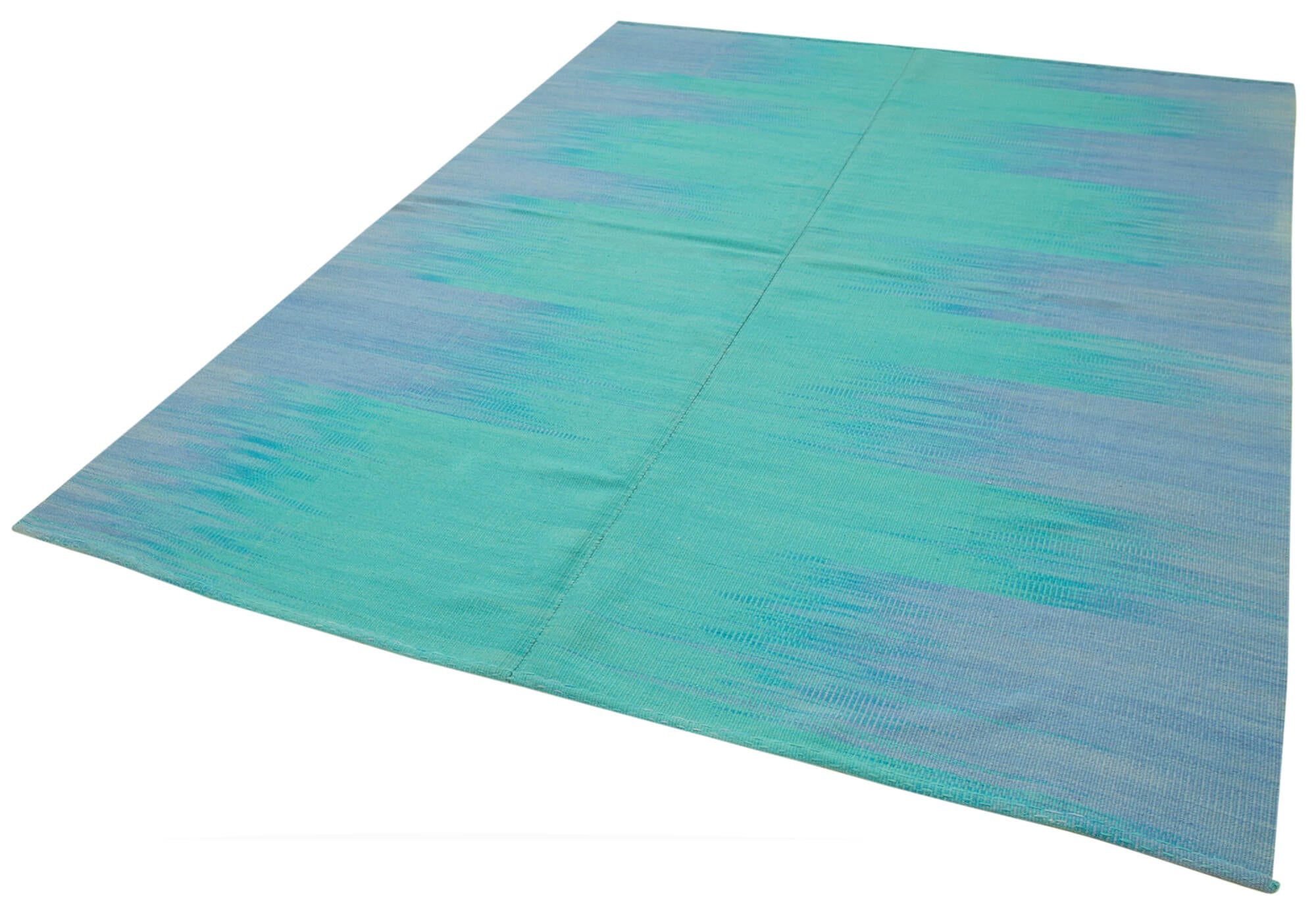 Handmade Area Rug – Turquoise Kilim Rug With Striped Cotton Wool Carpet 6'10''x8'6''
