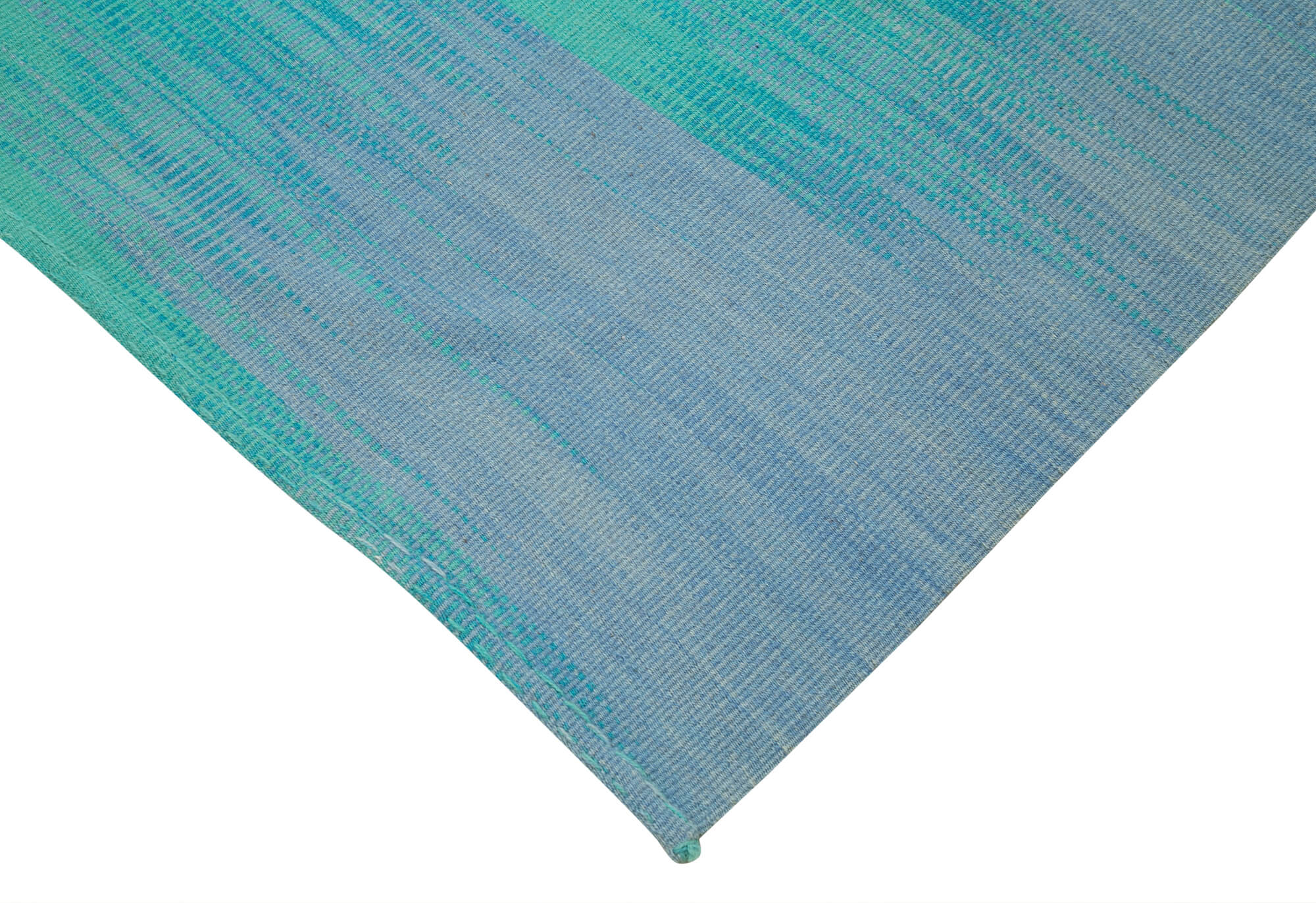 Handmade Area Rug – Turquoise Kilim Rug With Striped Cotton Wool Carpet 6'10''x8'6''