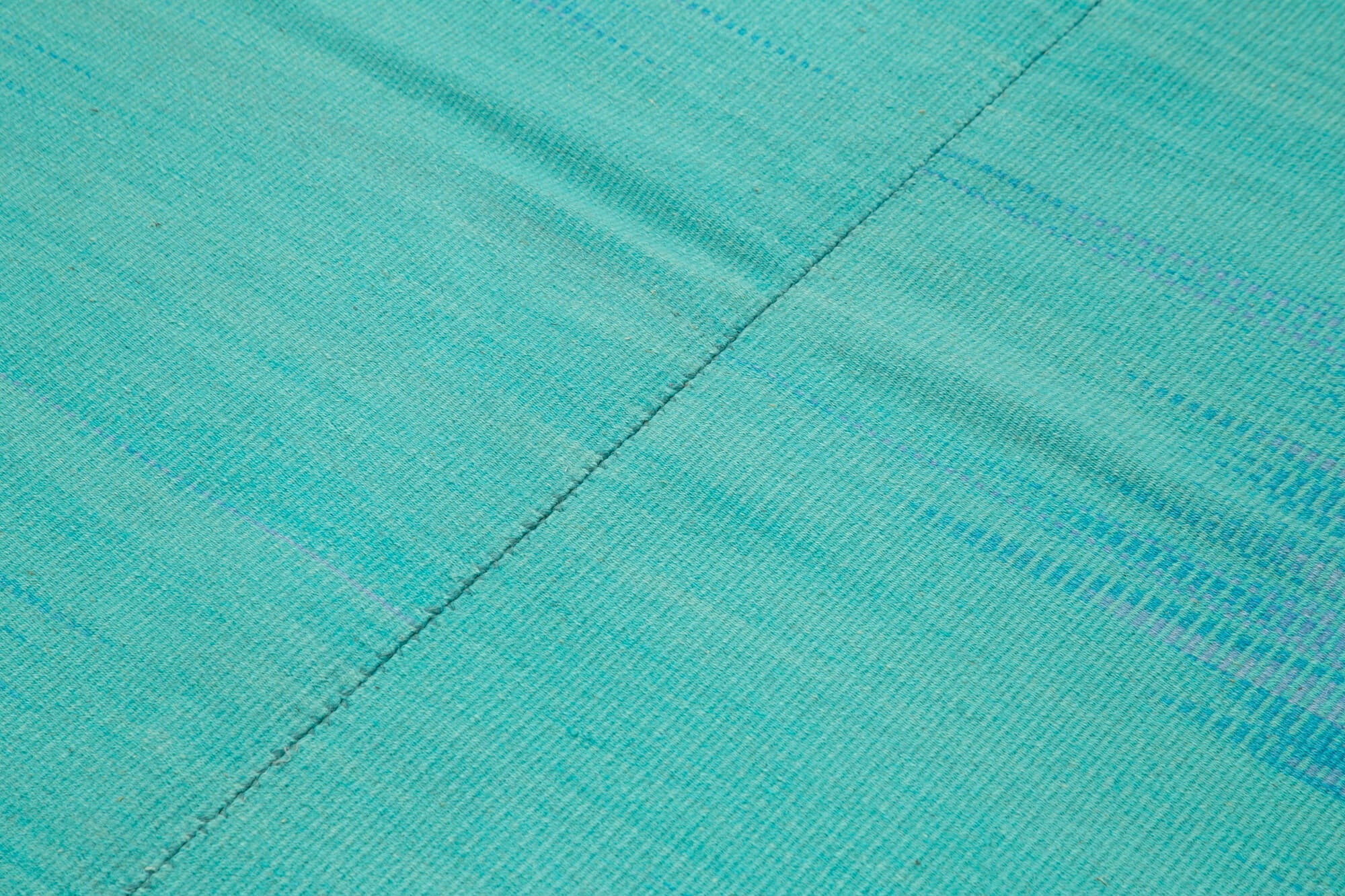 Handmade Area Rug – Turquoise Kilim Rug With Striped Cotton Wool Carpet 6'10''x8'6''