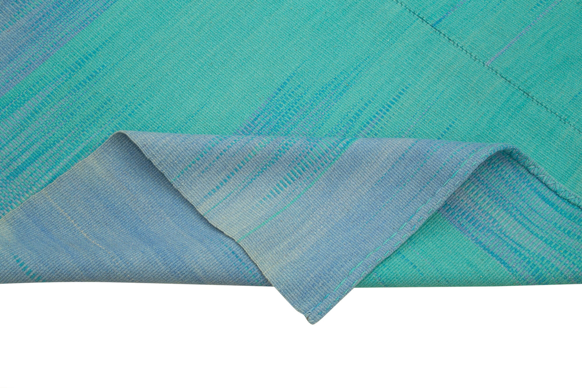 Handmade Area Rug – Turquoise Kilim Rug With Striped Cotton Wool Carpet 6'10''x8'6''
