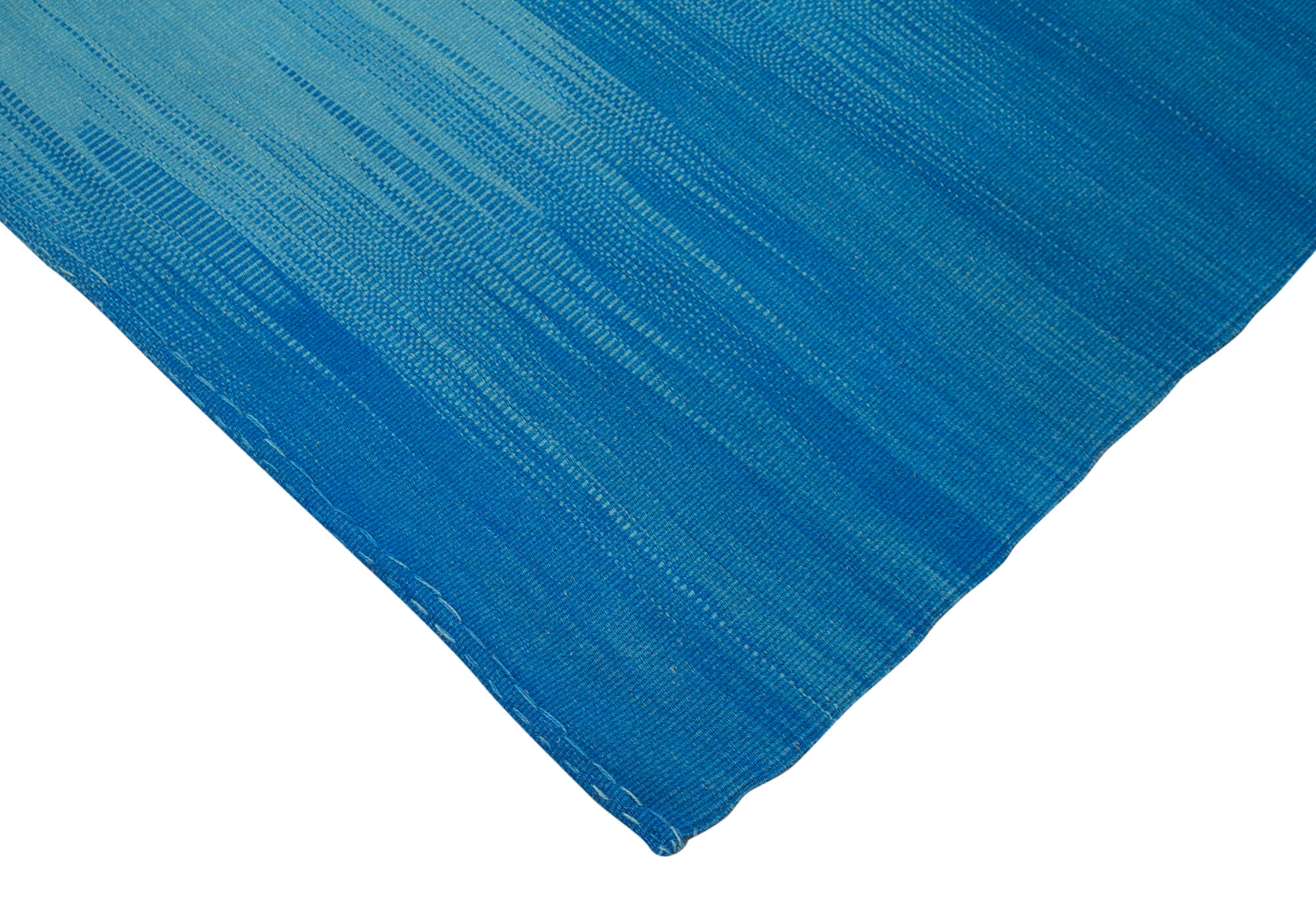 Handmade Area Rug - Blue Striped Kilim Cotton Wool 6'9"x9'3" Durable Vintage Turkish