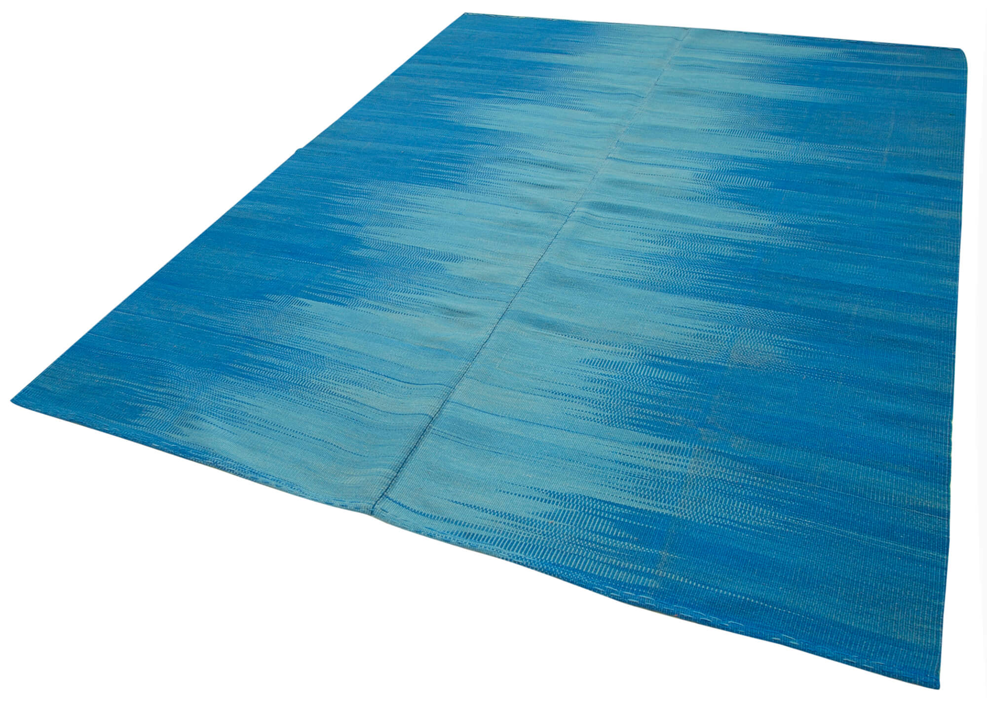 Degrade Kilim Blue Striped Cotton Wool Handmade Area Rug 6'9'' x 8'8''